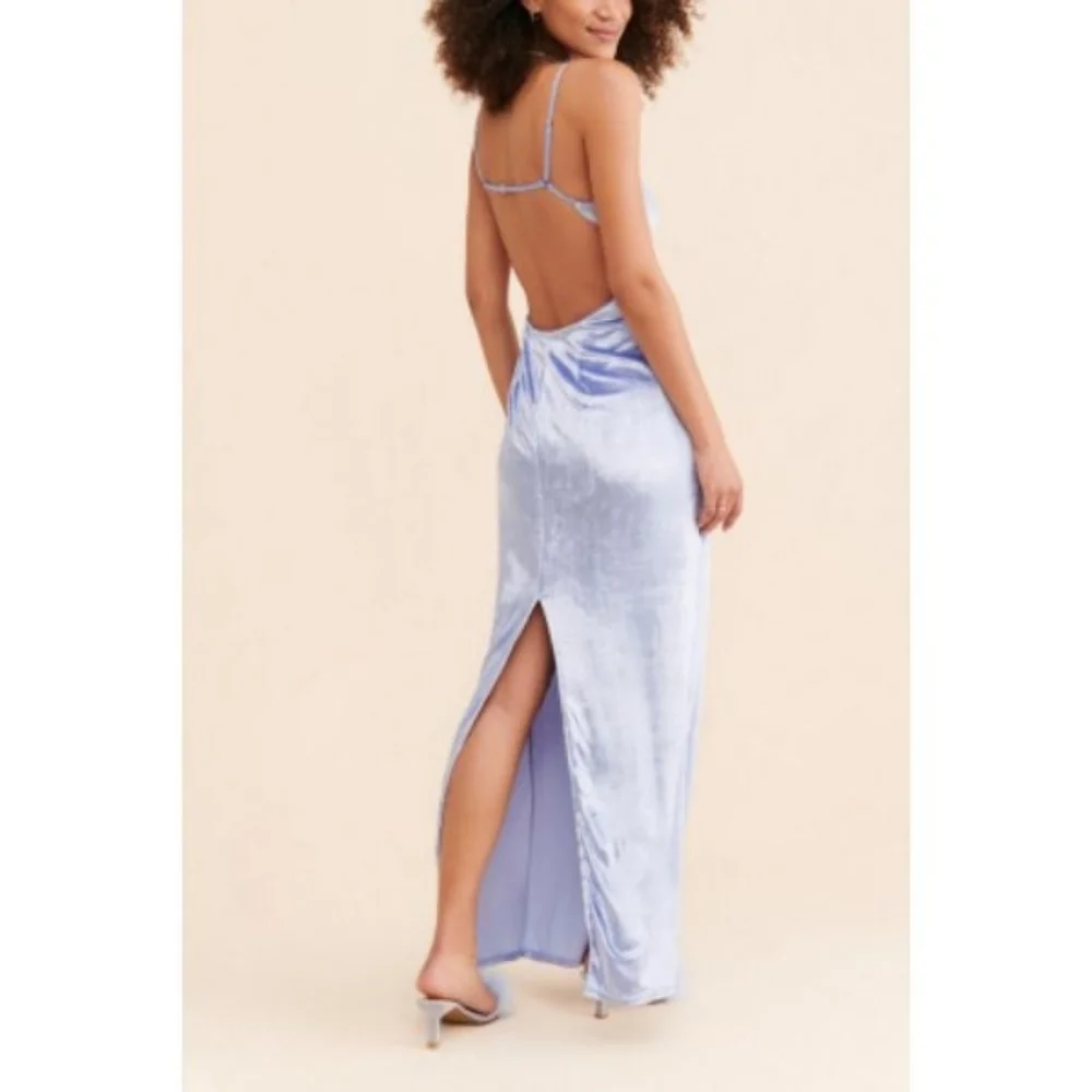 Free People Karlie Velvet Maxi Dress In Blue Opal